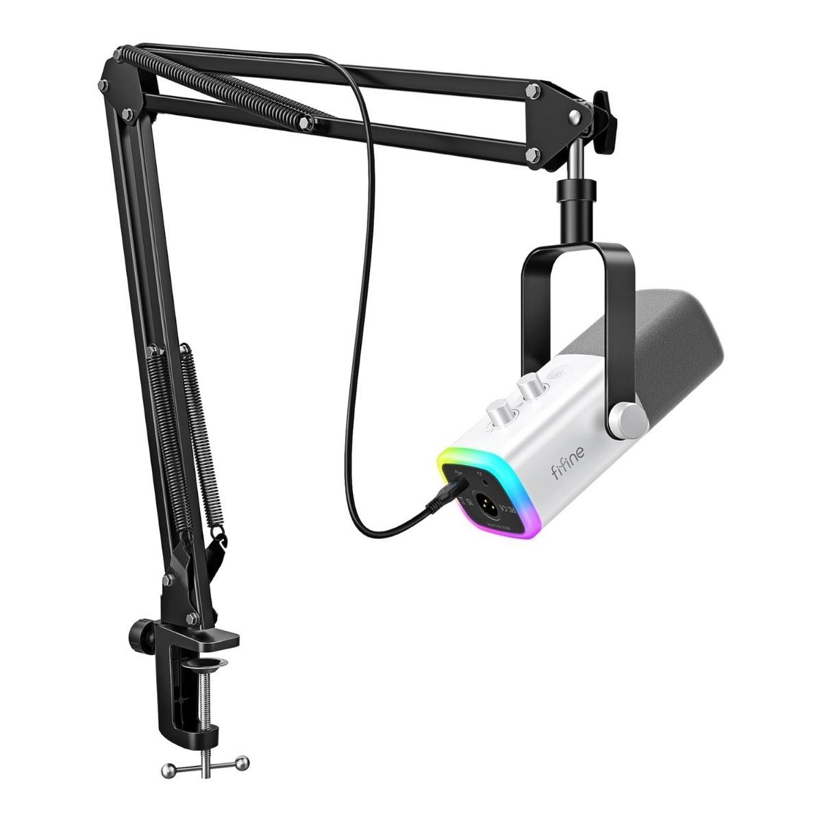 Fifine - Micrófono Ampligame AM8T XLR/USB (Incluye Brazo) - Blanco